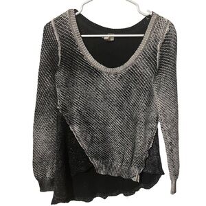 We the Free Patchwork Style Waffle Knit Sweater w/Asymmetrical Hem